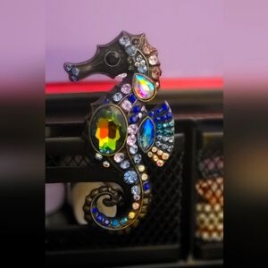 Homemade Bronze Bling Seahorse Vent Clip with Multicolor Rhinestones